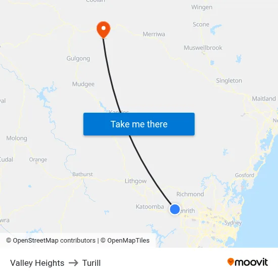 Valley Heights to Turill map