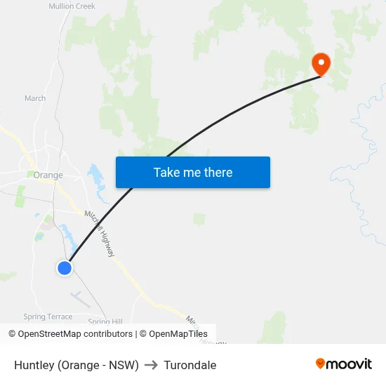Huntley (Orange - NSW) to Turondale map