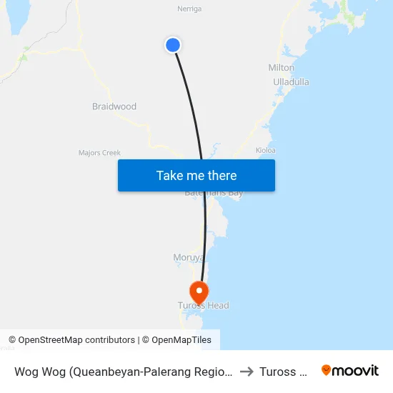 Wog Wog (Queanbeyan-Palerang Regional - NSW) to Tuross Head map