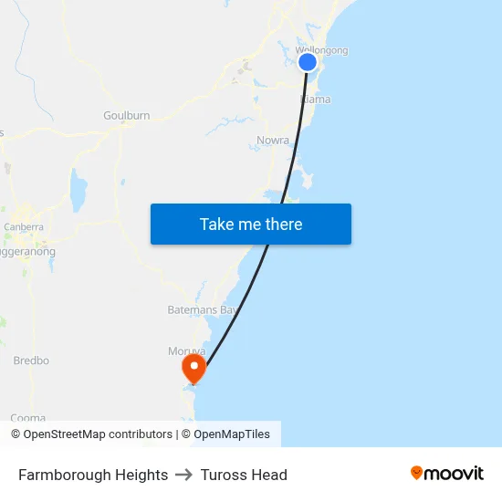 Farmborough Heights to Tuross Head map
