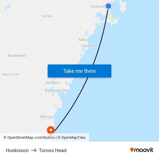 Huskisson to Tuross Head map