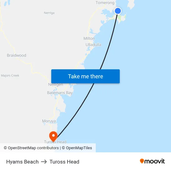 Hyams Beach to Tuross Head map
