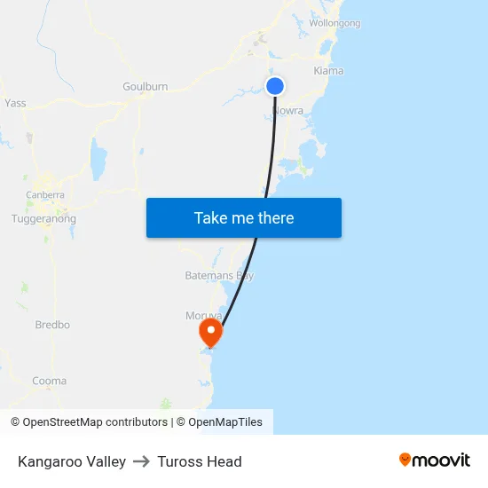 Kangaroo Valley to Tuross Head map