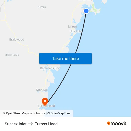 Sussex Inlet to Tuross Head map