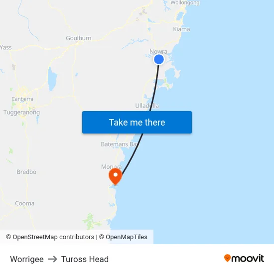 Worrigee to Tuross Head map