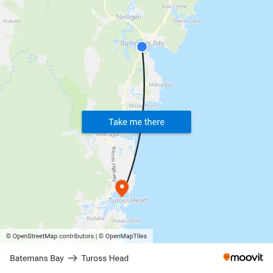 Batemans Bay to Tuross Head map