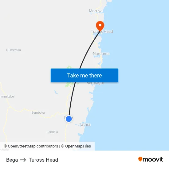 Bega to Tuross Head map