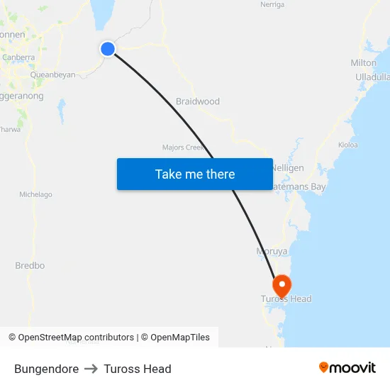 Bungendore to Tuross Head map