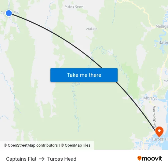 Captains Flat to Tuross Head map