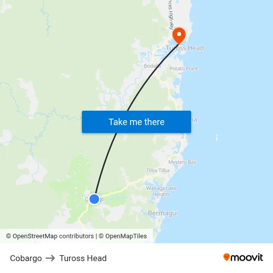 Cobargo to Tuross Head map