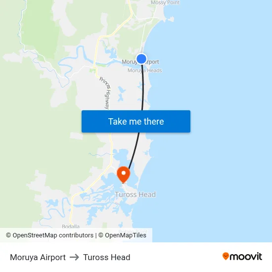 Moruya Airport to Tuross Head map
