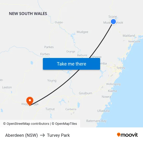 Aberdeen (NSW) to Turvey Park map