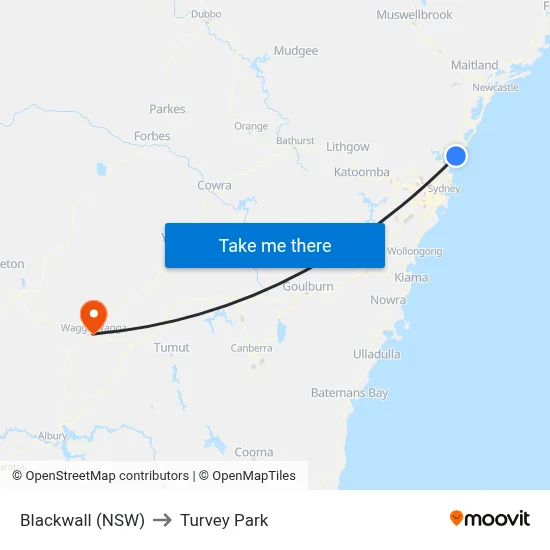 Blackwall (NSW) to Turvey Park map