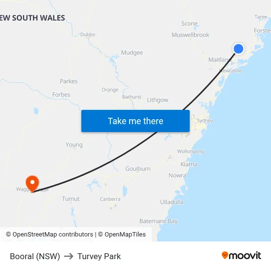 Booral (NSW) to Turvey Park map