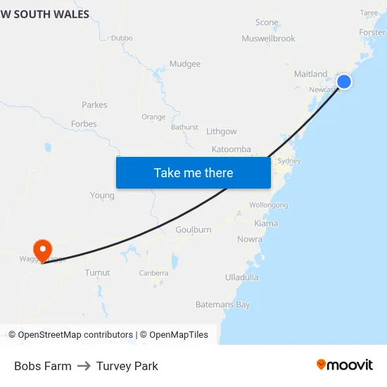 Bobs Farm to Turvey Park map