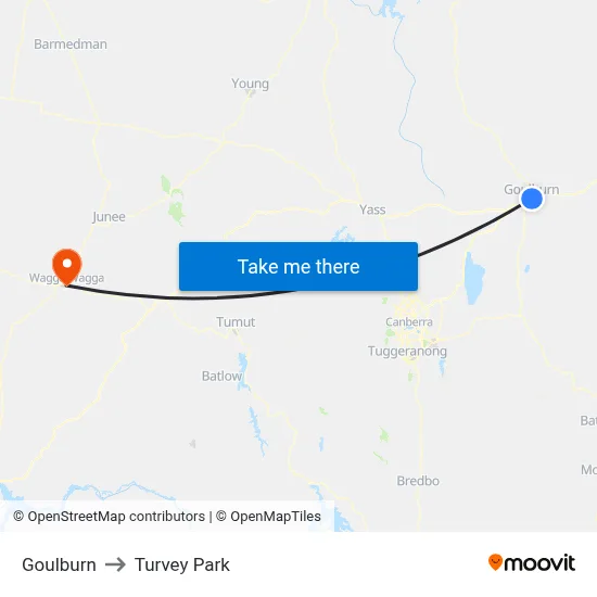 Goulburn to Turvey Park map