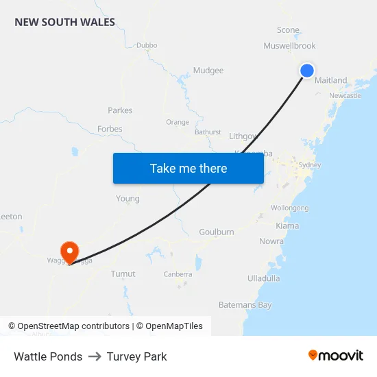 Wattle Ponds to Turvey Park map