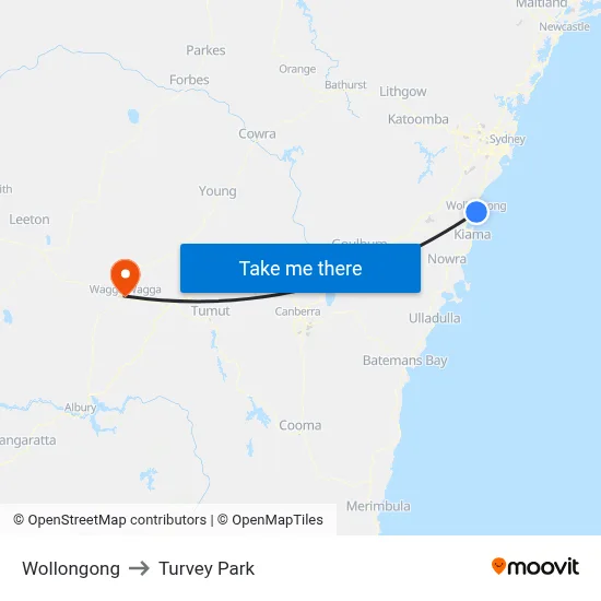 Wollongong to Turvey Park map