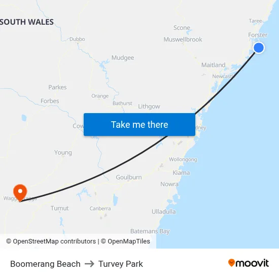 Boomerang Beach to Turvey Park map