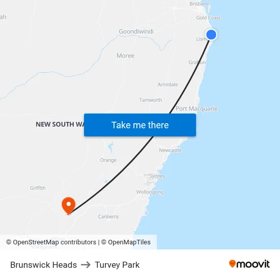 Brunswick Heads to Turvey Park map