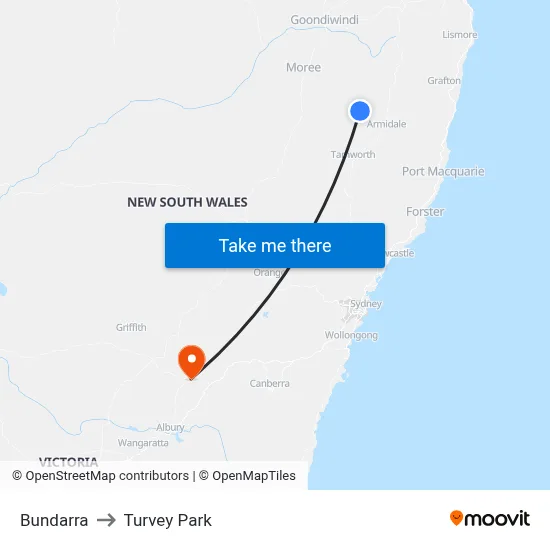 Bundarra to Turvey Park map