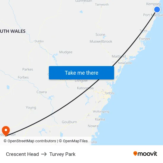Crescent Head to Turvey Park map
