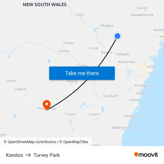 Kandos to Turvey Park map