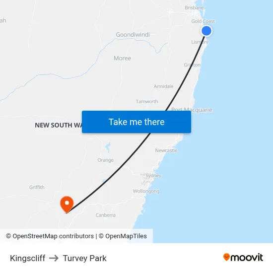 Kingscliff to Turvey Park map