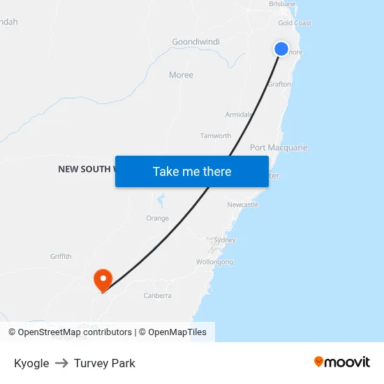 Kyogle to Turvey Park map