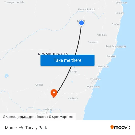Moree to Turvey Park map