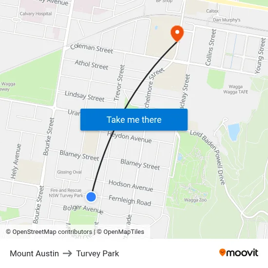 Mount Austin to Turvey Park map