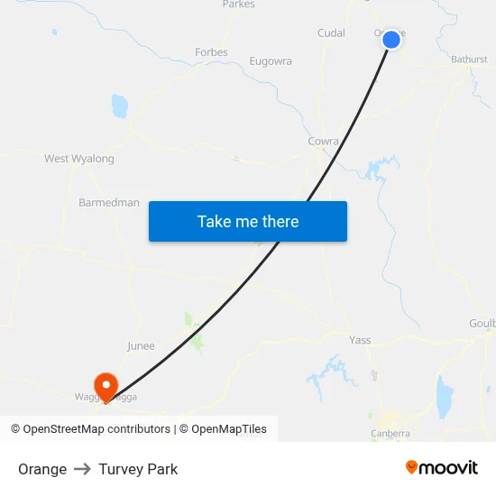 Orange to Turvey Park map