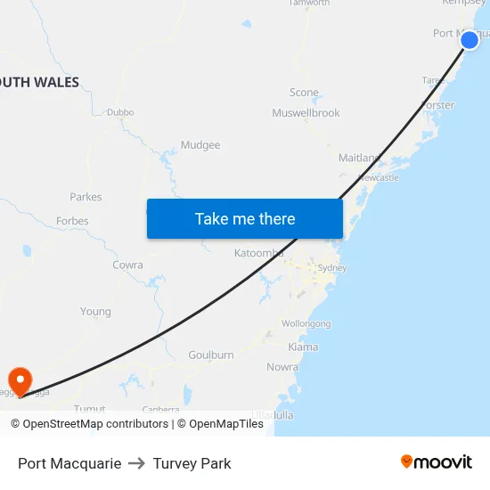Port Macquarie to Turvey Park map
