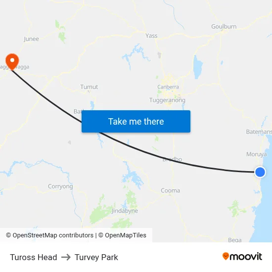 Tuross Head to Turvey Park map