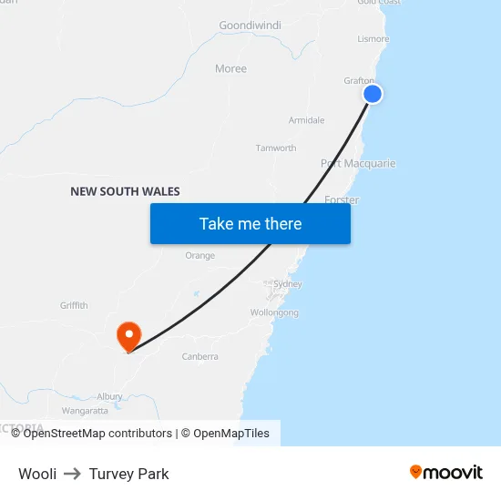 Wooli to Turvey Park map
