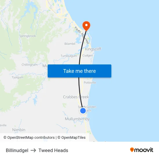 Billinudgel to Tweed Heads map