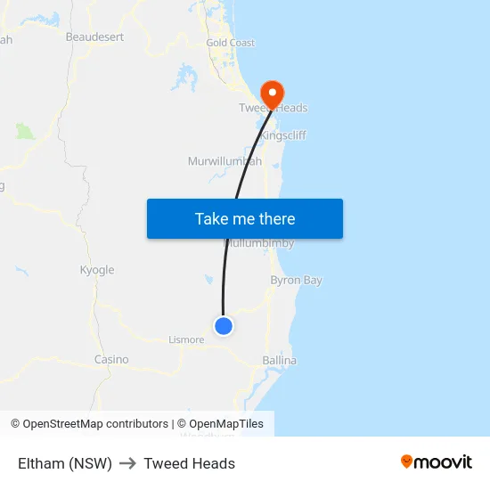 Eltham (NSW) to Tweed Heads map