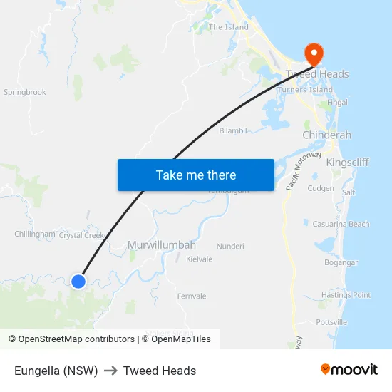 Eungella (NSW) to Tweed Heads map