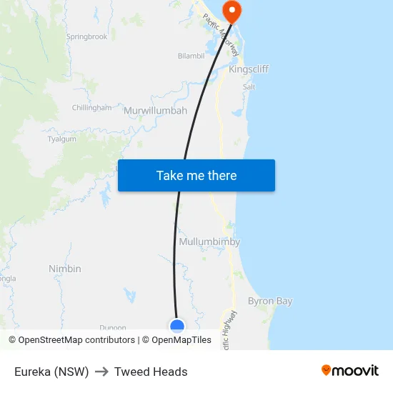 Eureka (NSW) to Tweed Heads map
