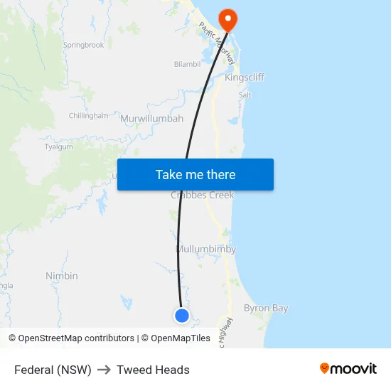 Federal (NSW) to Tweed Heads map