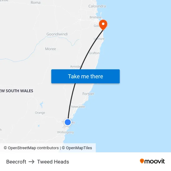 Beecroft to Tweed Heads map