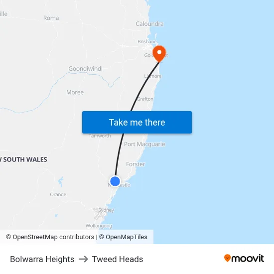 Bolwarra Heights to Tweed Heads map