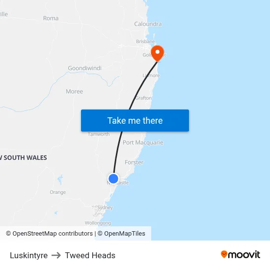 Luskintyre to Tweed Heads map