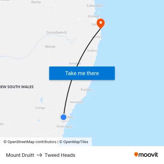 Mount Druitt to Tweed Heads map
