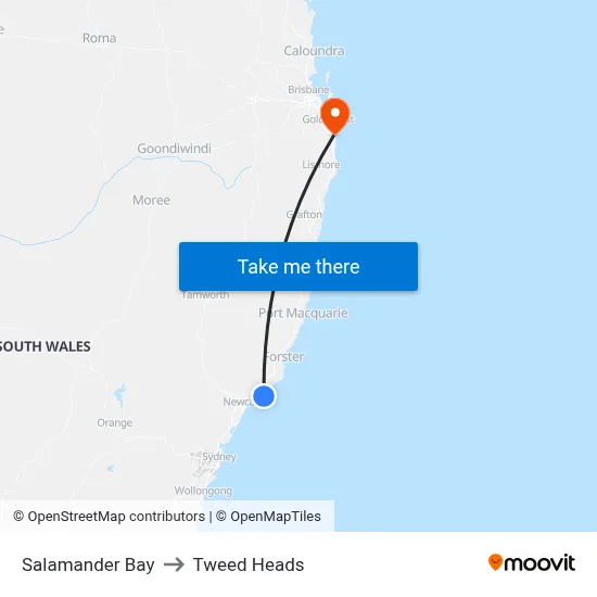 Salamander Bay to Tweed Heads map
