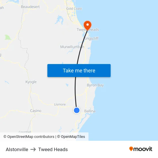 Alstonville to Tweed Heads map