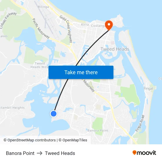 Banora Point to Tweed Heads map