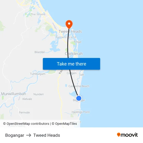 Bogangar to Tweed Heads map