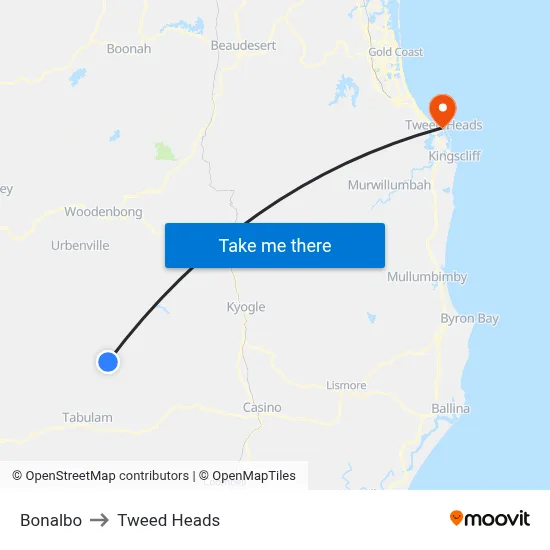 Bonalbo to Tweed Heads map