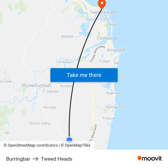 Burringbar to Tweed Heads map